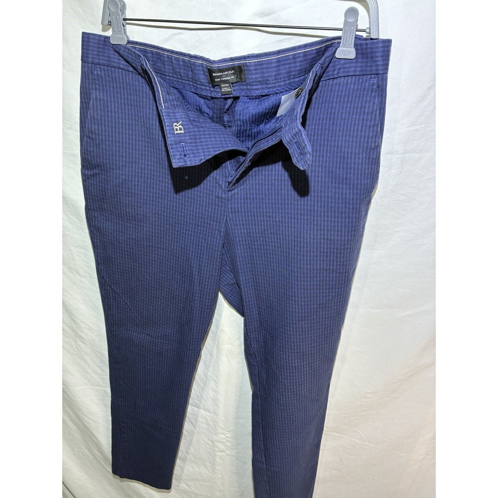Banana Republic Men's 32x32 Slim Tapered Fit Blue Check Pattern Stretch Fit